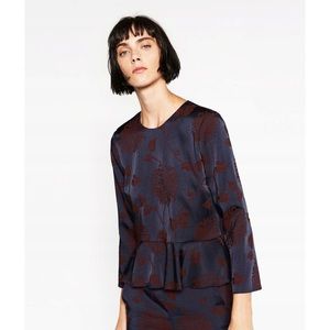 NWT Zara Jacquard Peplum Blouse, Medium